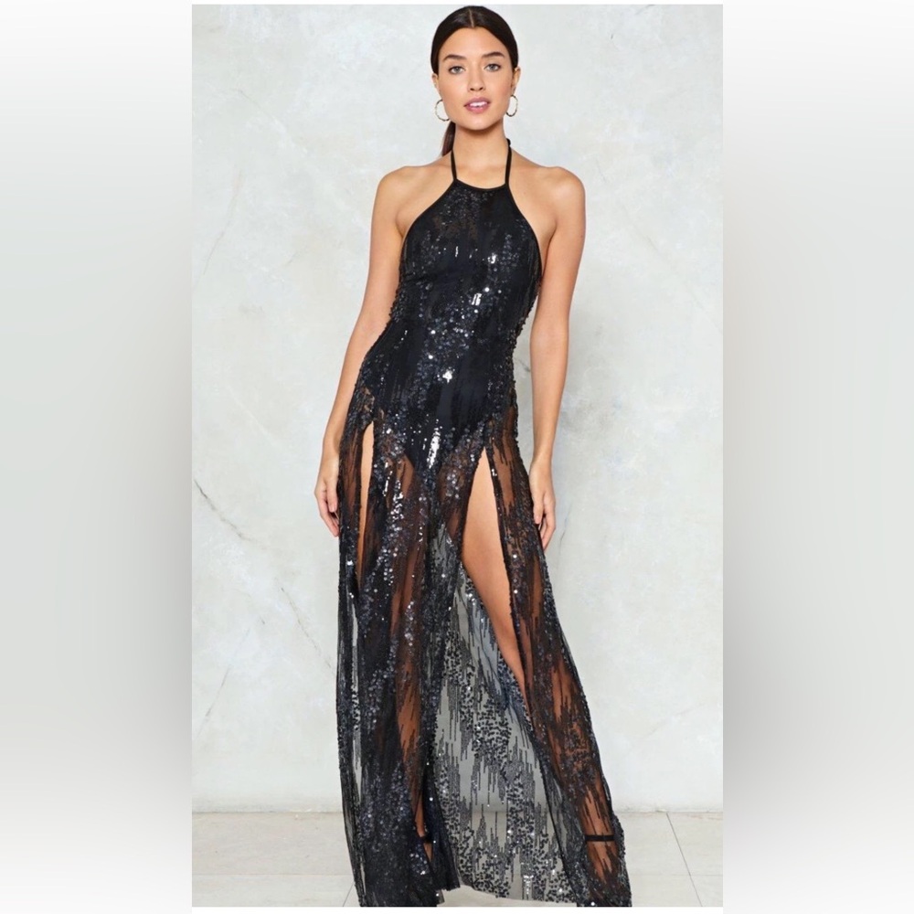 NaaNaa Nasty Gal Sequin Body Maxi Double Split Thigh Dress Size US 0-2
